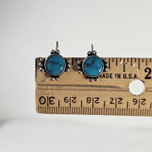 Vintage TURQUOISE 925 Sterling Silver SCREWBACK Hook Earring Native American - Picture 5 of 8